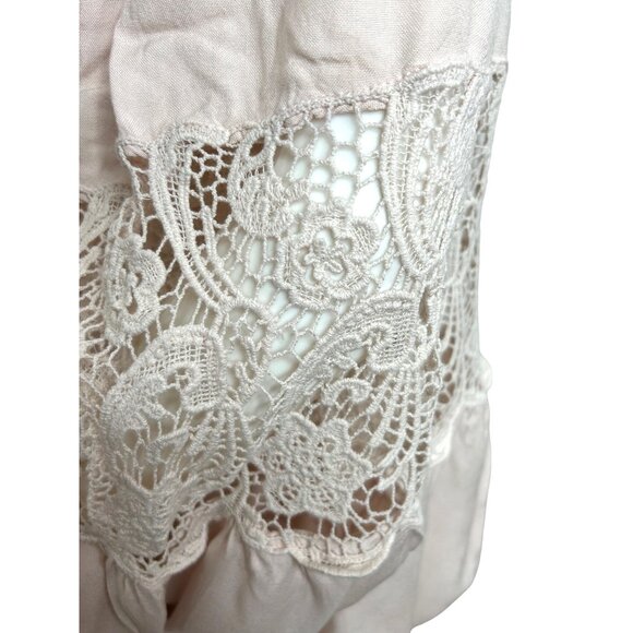 Free People. Blouse S/P Pink, Lace Tassels Balloon Long Sleeve Loose Fit Classic - Picture 11 of 16